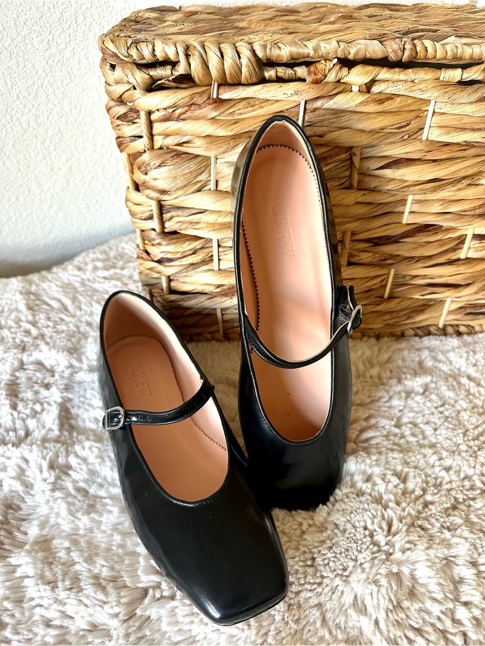 J.Crew Black Leather Ballet Flats Mary Jane Square Toe Size 9 NWOT